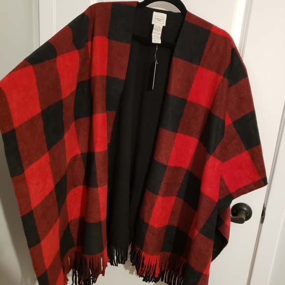 MARINA LUNA Black Reversible Fringe Shawl Poncho - Picture 3 of 5